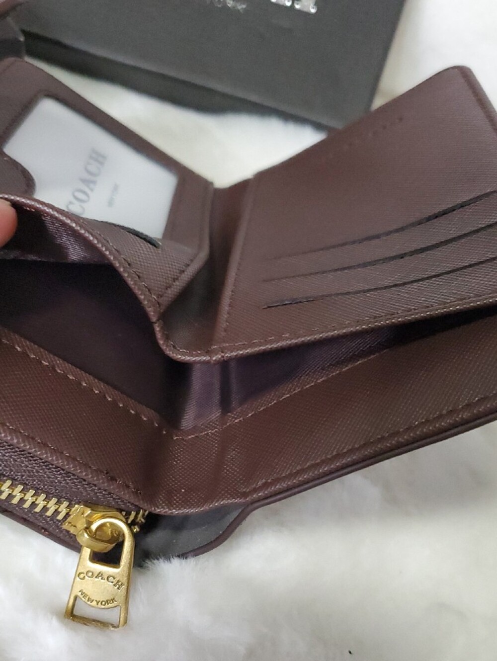 Coach Brown Signature Compact Wallet with Gold Accent - Picture 7 of 9